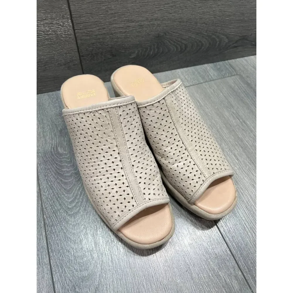 Johnson & Murphy cream perforated wedge slides Cream 8.5 Medium S000102 - Picture 3 of 11